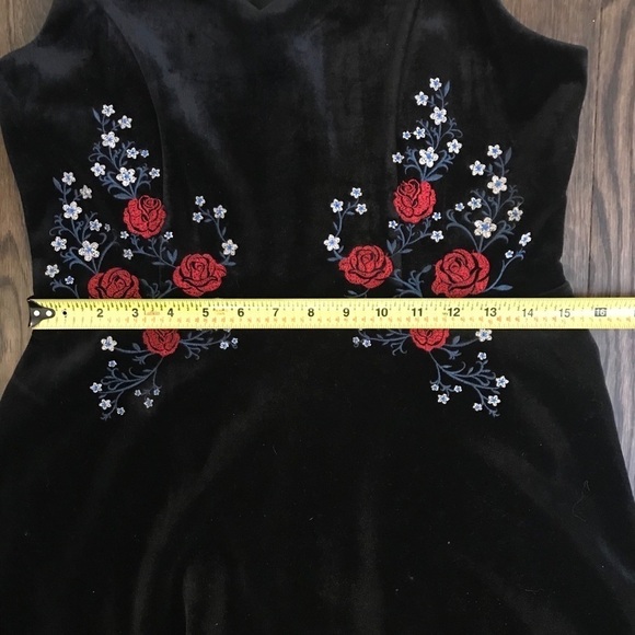 FRANCESCA'S Kyleigh Black Embroidered Velvet Sleeveless Short Dress - Picture 5 of 8